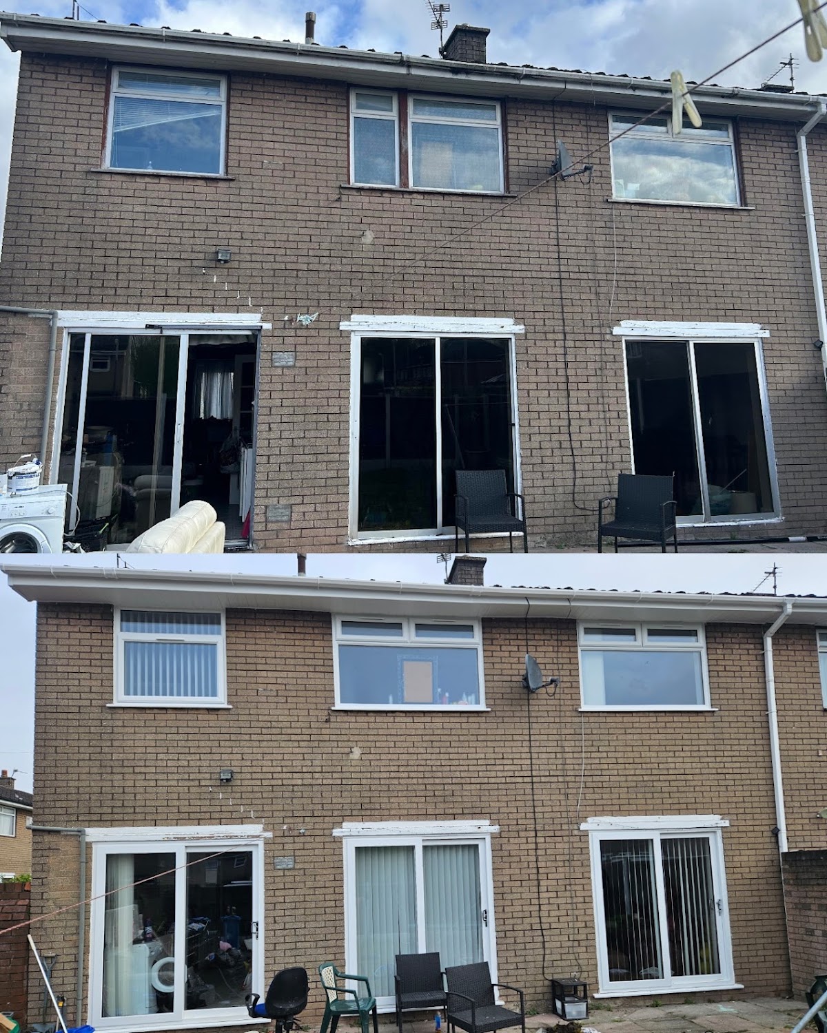 Years of grime washed off render and windows