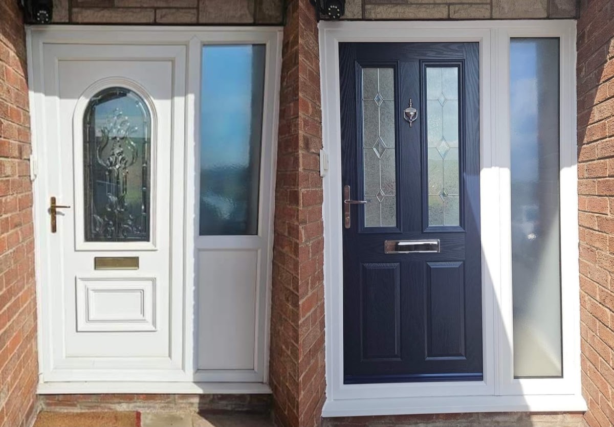A fresh composite front door, fitted and sealed